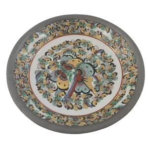 Vintage Japanese Porcelain Bowl Plate Butterflies Pattern Metal Rim Decor 9 1/2"